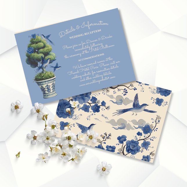 Invitation Chinoiserie Birds Topiary Détails Mariage Info (Créateur téléchargé)