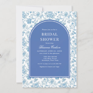 Invitation Chinoiserie blanche bleue Fête des mariées florale
