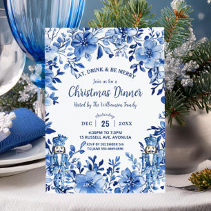 Invitation Chinoiserie Bleu Blanc Floral Noisette Noël