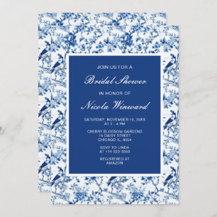 Invitation Chinoiserie Blue Birds and Flowers Fête des mariée