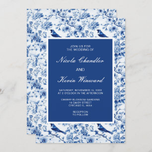Invitation Chinoiserie Blue Birds and Flowers Mariage