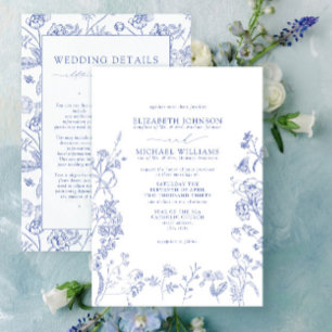 Invitation Chinoiserie Blue Victorian Floral Détails Mariage