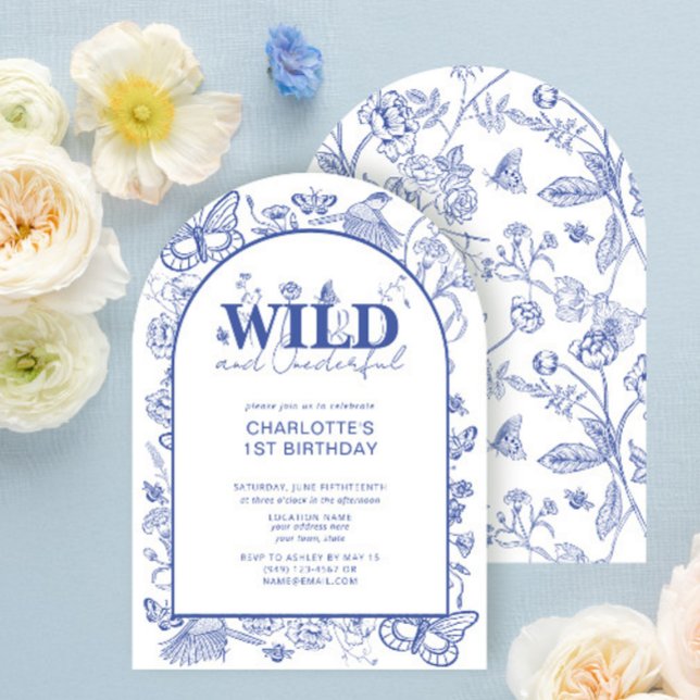 Invitation Chinoiserie Blue Wild & Onederday 1er anniversaire (Créateur téléchargé)