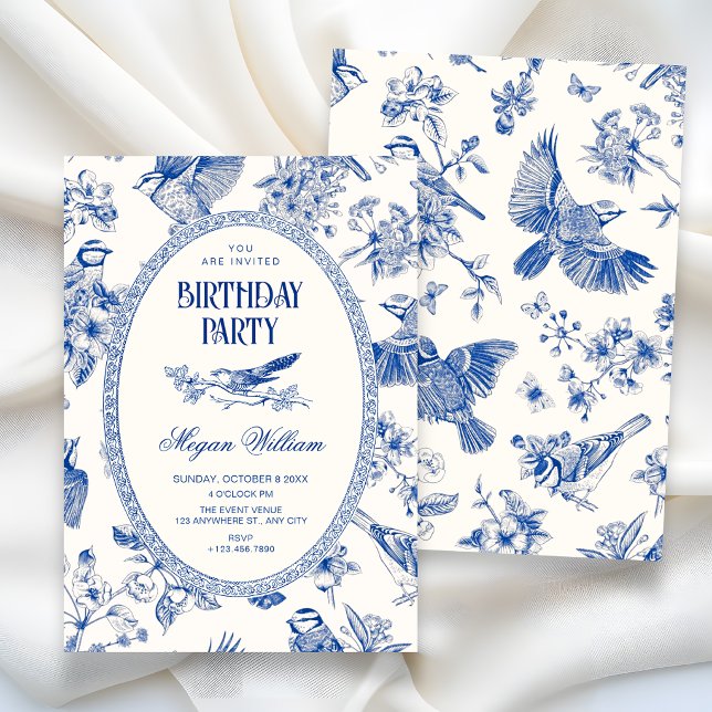 Invitation Chinoiserie botanique florale oiseau anniversaire (Créateur téléchargé)