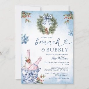 Invitation Chinoiserie Brunch et Bubbly Fête des mariées bleu