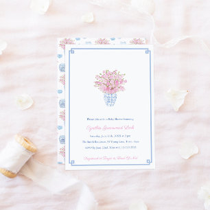 Invitation Chinoiserie Chic Pink Blue Girl Baby shower Party