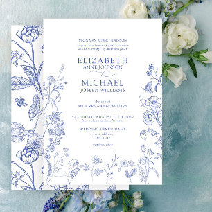 Invitation Chinoiserie classique Bleu Victorien Floral Mariag