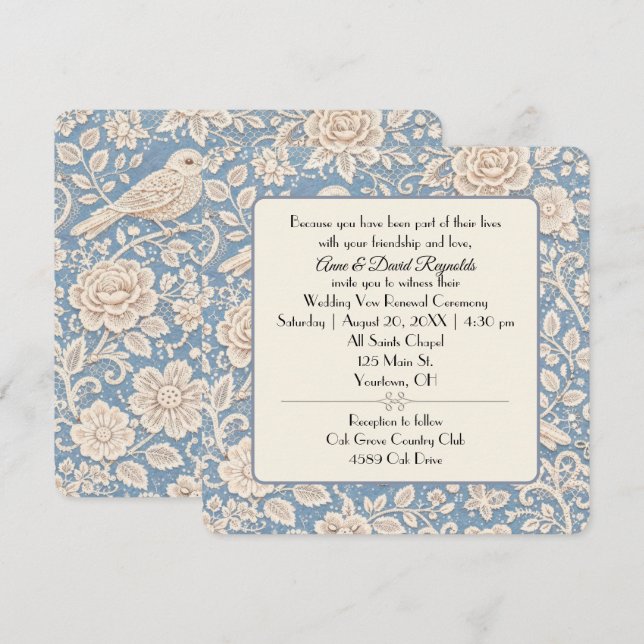 Invitation Chinoiserie de mariage motif oiseau et fleur (Devant / Derrière)