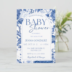 Invitation Chinoiserie Delft Baby shower blanc bleu