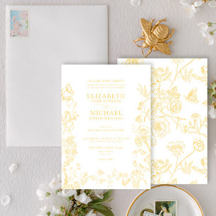 Invitation Chinoiserie d'or classique Mariage floral victorie
