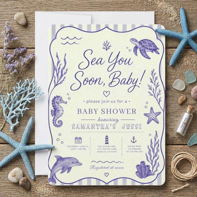 Invitation Chinoiserie Fête de Bébé Bleue Mer Vous Bientôt  (Créateur téléchargé)