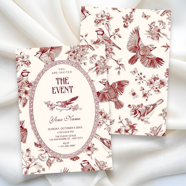 Invitation Chinoiserie florale oiseau vintage (Créateur téléchargé)