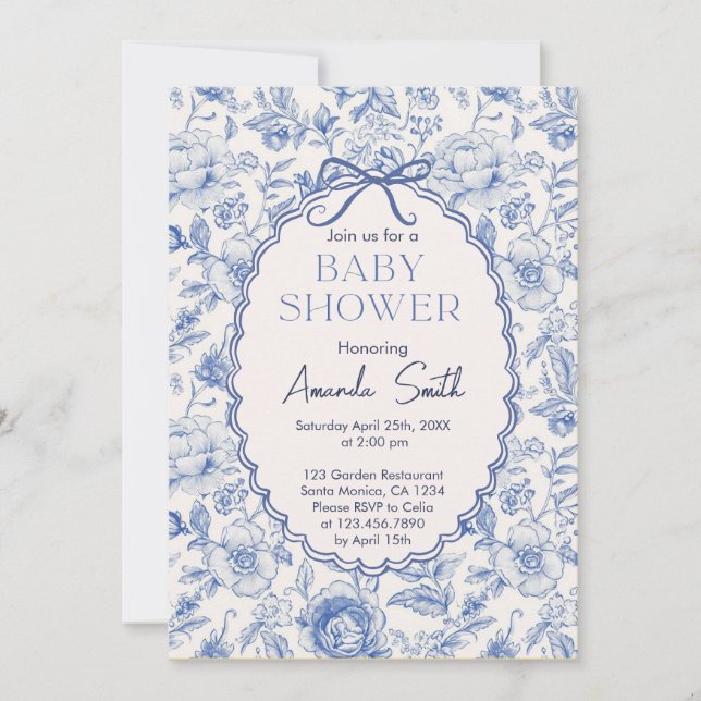 Invitation Chinoiserie Flower Garden avec bow baby shower (Devant)