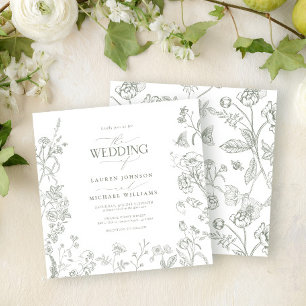 Invitation Chinoiserie Français Vert Victorien Floral Mariage