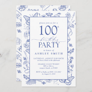 Invitation Chinoiserie French Blue 100e fête d'anniversaire