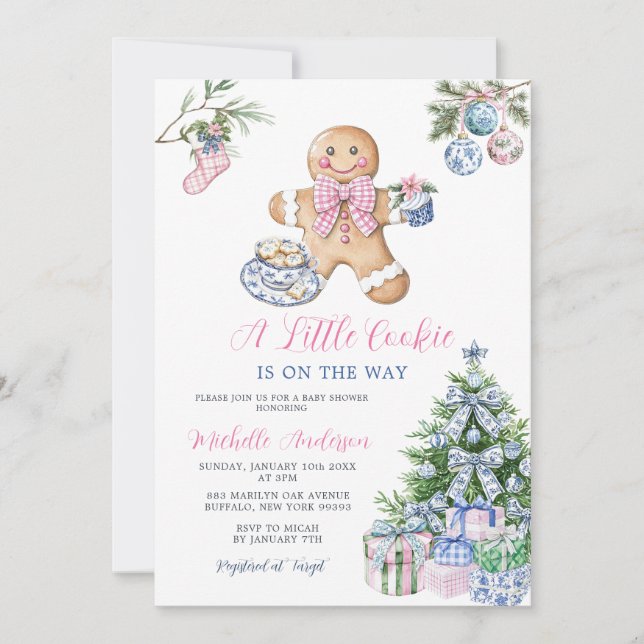 Invitation Chinoiserie Little Cookie Baby shower de Noël (Devant)