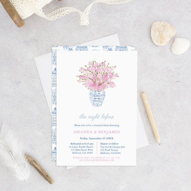 Invitation Chinoiserie Mariage rose Répétition Dîner de bienv (Créateur téléchargé)