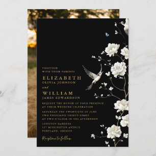 Invitation Chinoiserie Noire Et Or Floral Mariage Photo