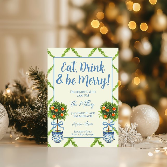 Invitation Chinoiserie Orange Citrus Topiary Christmas Party (Créateur téléchargé)