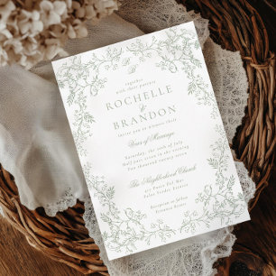 Invitation Chinoiserie romantique Sage Vert Mariage