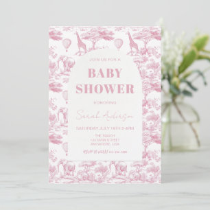 Invitation Chinoiserie rose Baby shower Toile de Jouy