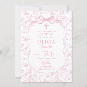 Invitation Chinoiserie rose Baptême Girl