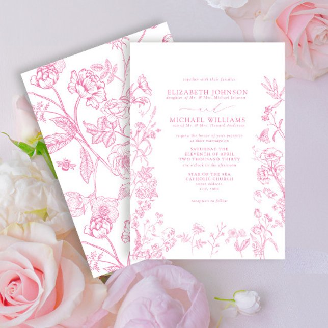 Invitation Chinoiserie rose formelle Mariage floral (Créateur téléchargé)