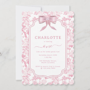 Invitation Chinoiserie Rose rose 1ère Fille Anniversaire