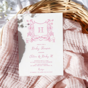 Invitation Chinoiserie Russe Bow Floral Crest Baby shower