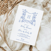 Chinoiserie Russe Bow Floral Crest Baby shower