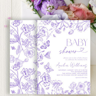 Invitation Chinoiserie Vintage Floral Baby shower Lavande