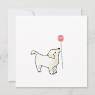 Invitation Chiot Blanc Sentant une Fleur Rose