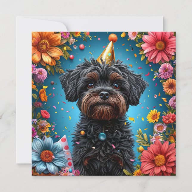 Invitation Chiot Chapeau Anniversaire Adorable (Devant)