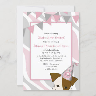 Invitation chiot de fête gris rose péeking anniversaire de la
