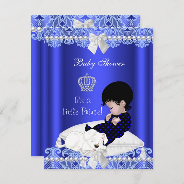 Invitation Chiot en dentelle bleu Prince Baby shower Boy (Devant / Derrière)