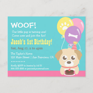 Invitation Chiot et fête d'anniversaire mignons de ballons