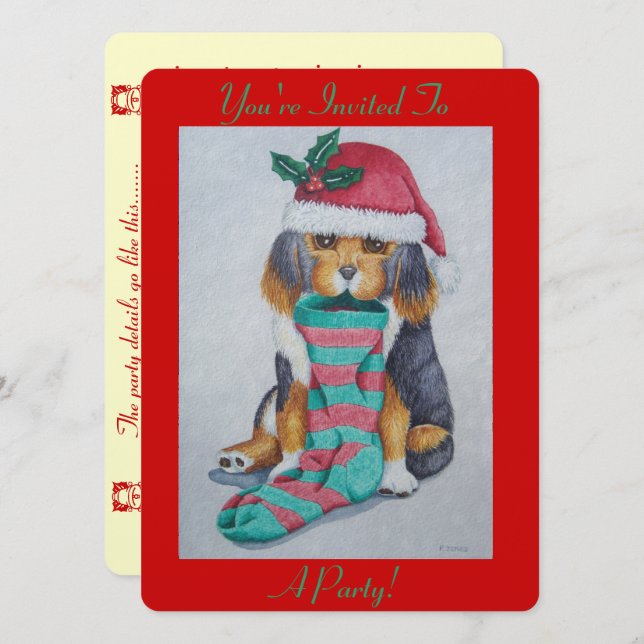 Invitation chiot noir et brun mignon vêtu pour noël (Devant / Derrière)