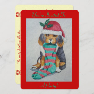 Invitation chiot noir et brun mignon vêtu pour noël