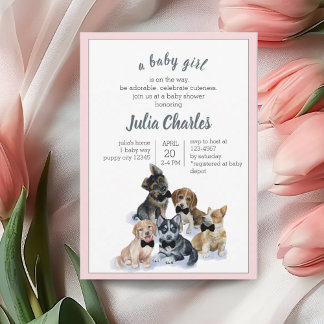 Invitation Chiot pur | Cravate noire Élégant Baby shower mign