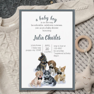 Invitation Chiot pur   Cravate noire Élégant Baby shower mign