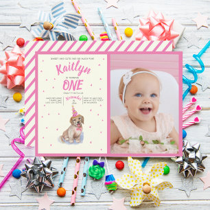 Invitation Chiot pur   Labrador Girls Pink Photo Anniversaire