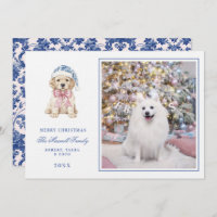 Chiot rose et bleu de Noël Chinoiserie
