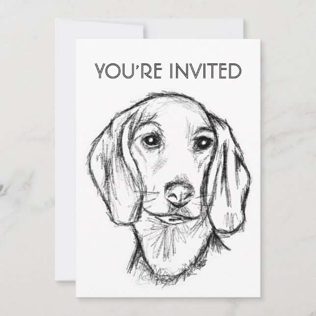 Invitation chiot teckel noir et blanc dessin simple art (Devant)