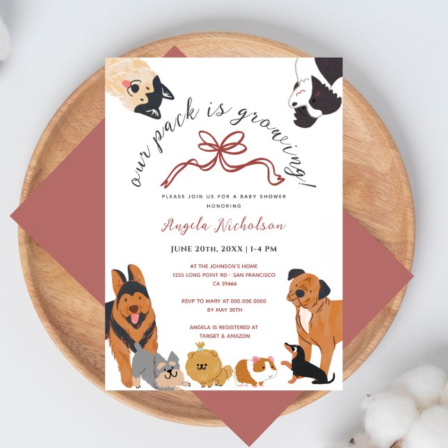 Invitation Chiots à l'aquarelle Mignons Fête de Bébé Fille Ro (Créateur téléchargé)