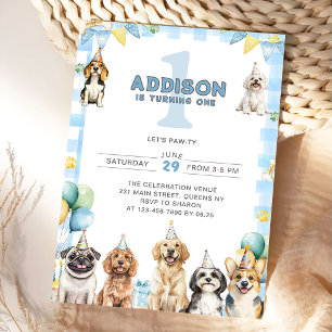 Invitation Chiots Appelant Tous Les Animaux De Fête 1er Anniv