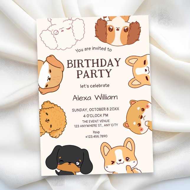 Invitation Chiots mignons d'anniversaire (Créateur téléchargé)
