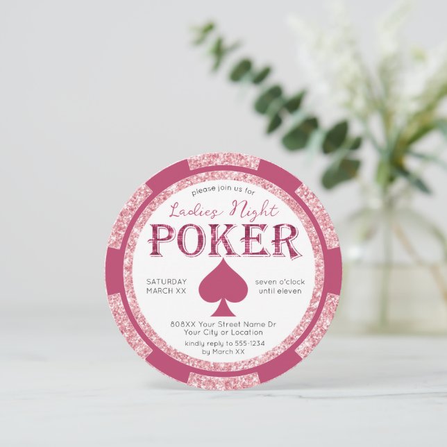 Invitation Chip de poker de nuit pour dames Parties scintilla (Debout devant)