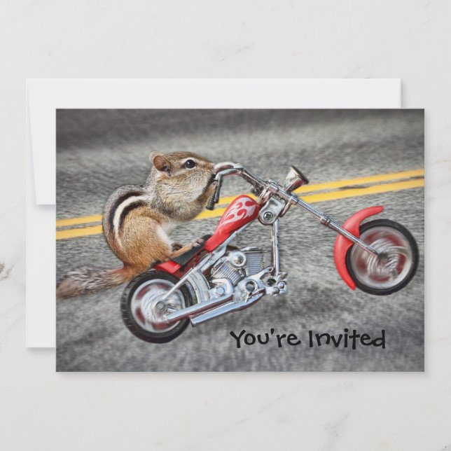 Invitation Chipmunk Biker équitation d'une moto (Devant)