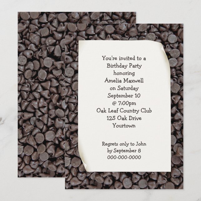 Invitation Chips de chocolat fête d'anniversaire (Devant / Derrière)