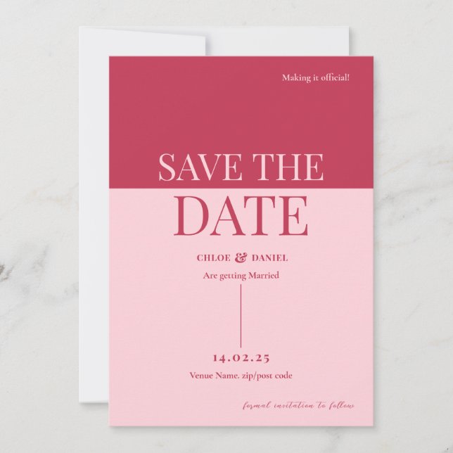 Invitation CHLOE Modern Bold Pink Enregistrer la date Invitat (Devant)